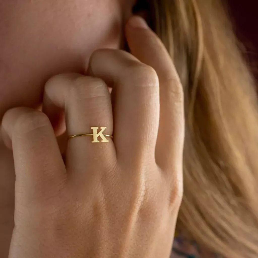 sophisticated gold letter rings for women 