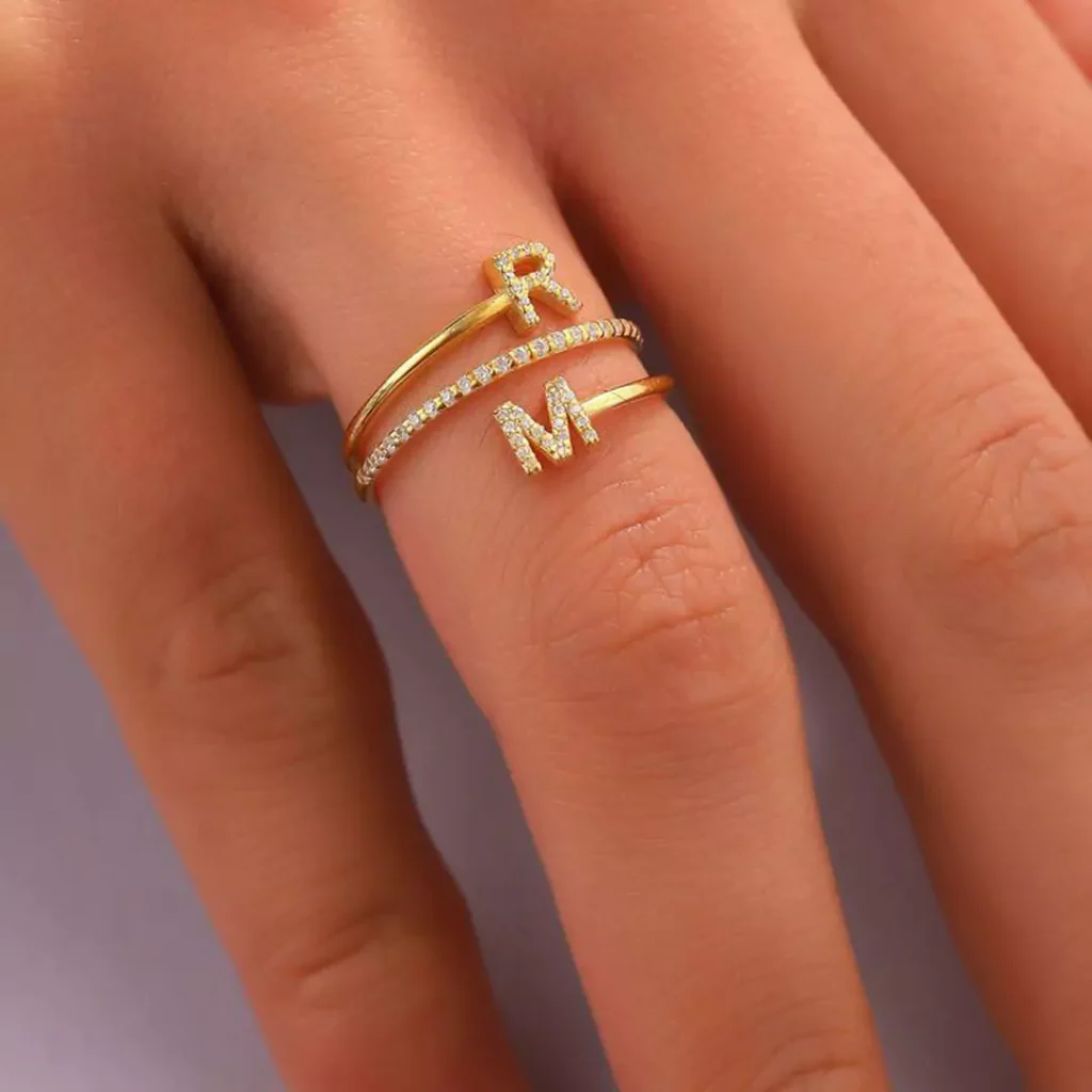 stylish gold letter rings for women 