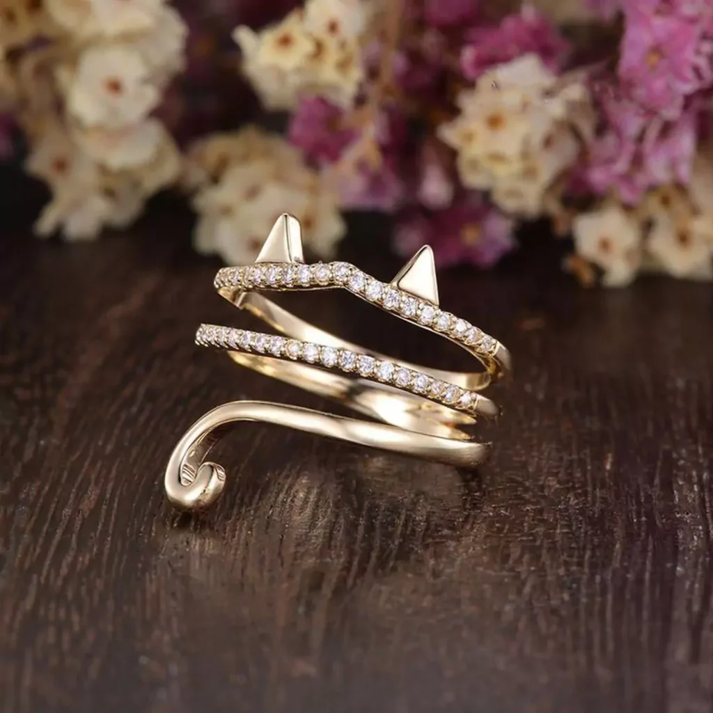 elegant gold rings with cat designs 