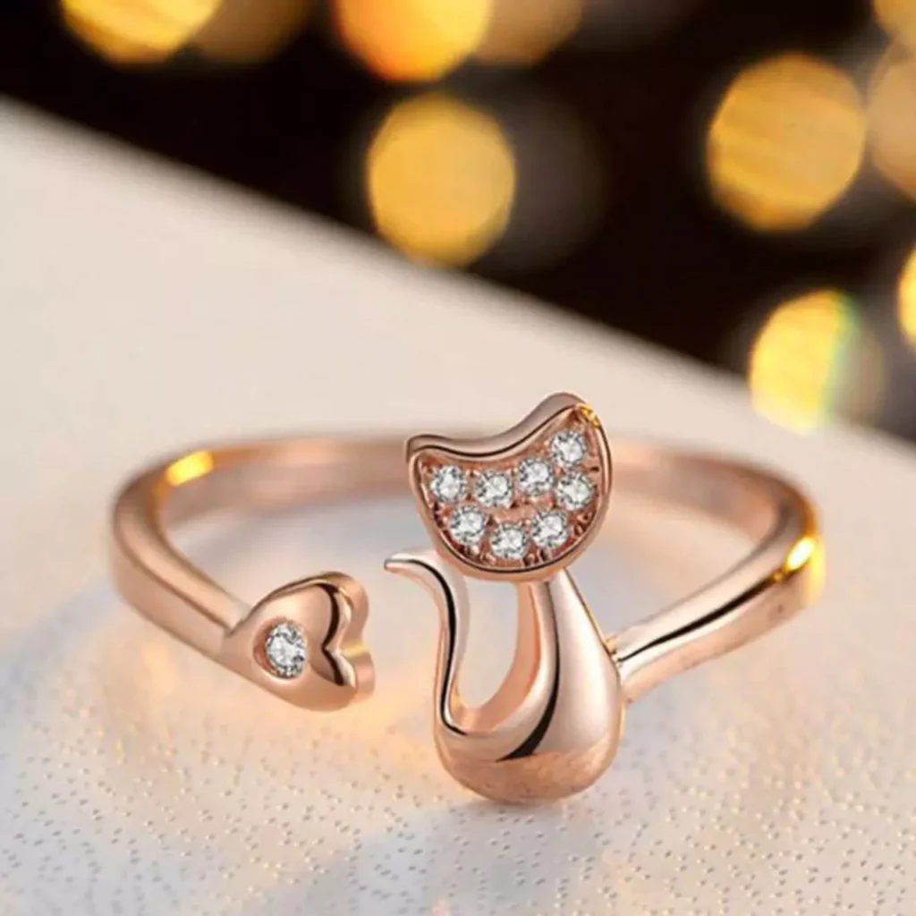 sophisticated gold rings with cat designs 