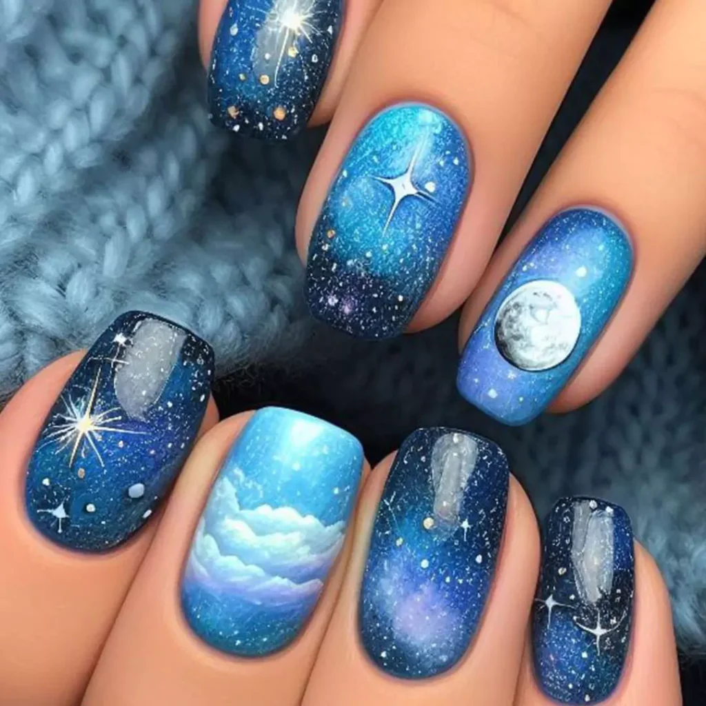 delicate galactic shine nail designs 