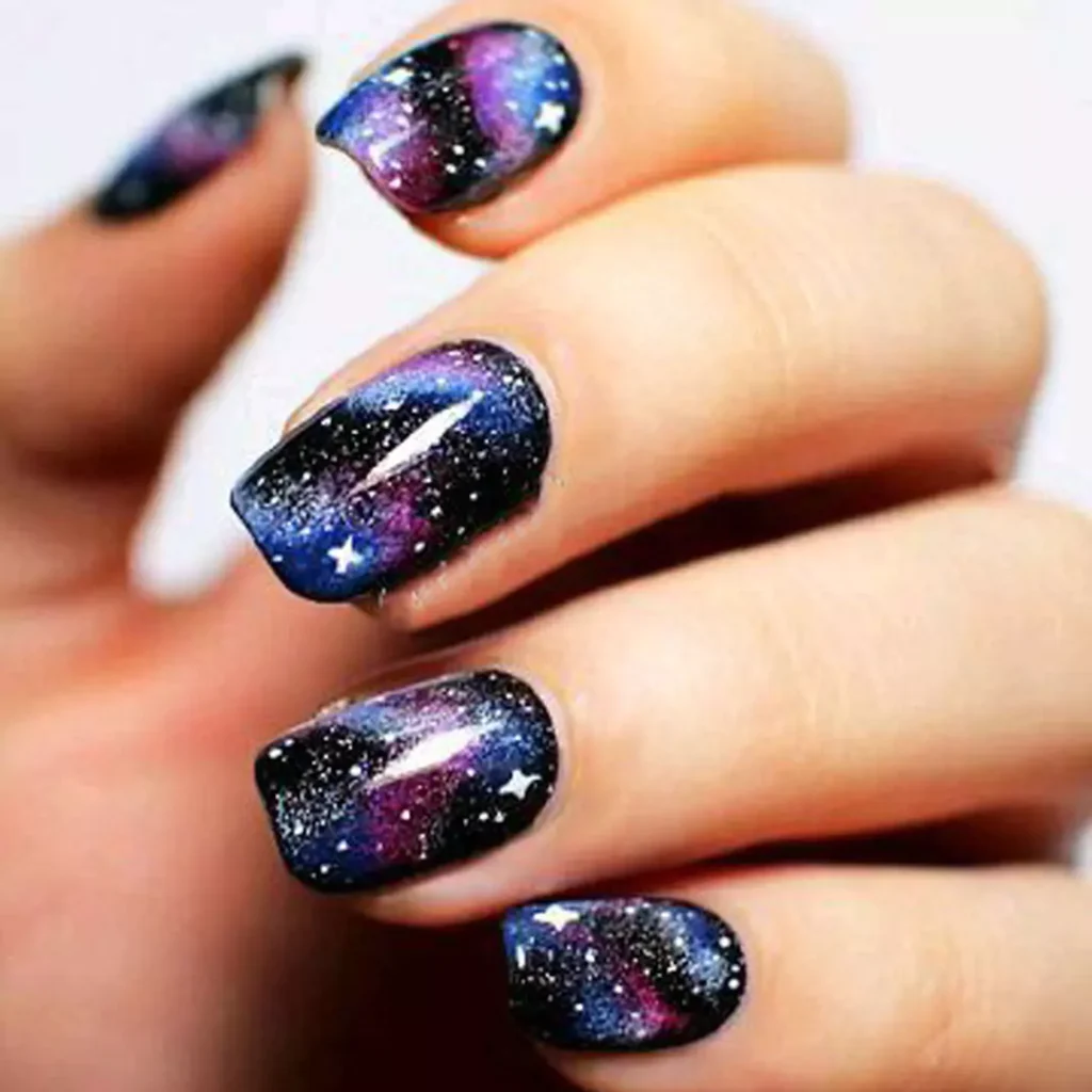 vibrant galactic shine nail designs 