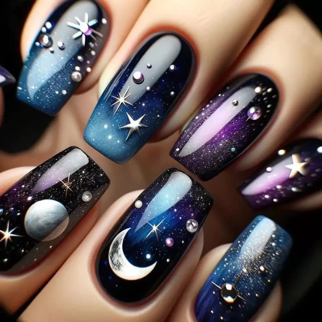 chic galactic shine nail designs 