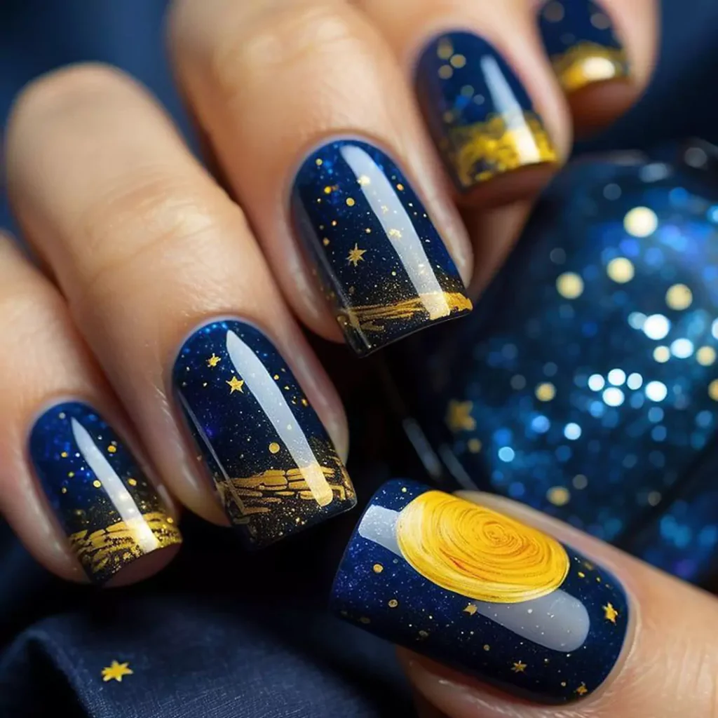 sparkling galactic shine nail designs 