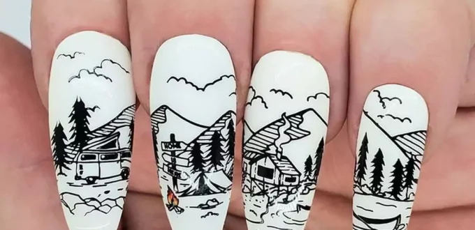 captivating nail designs with landscapes theme