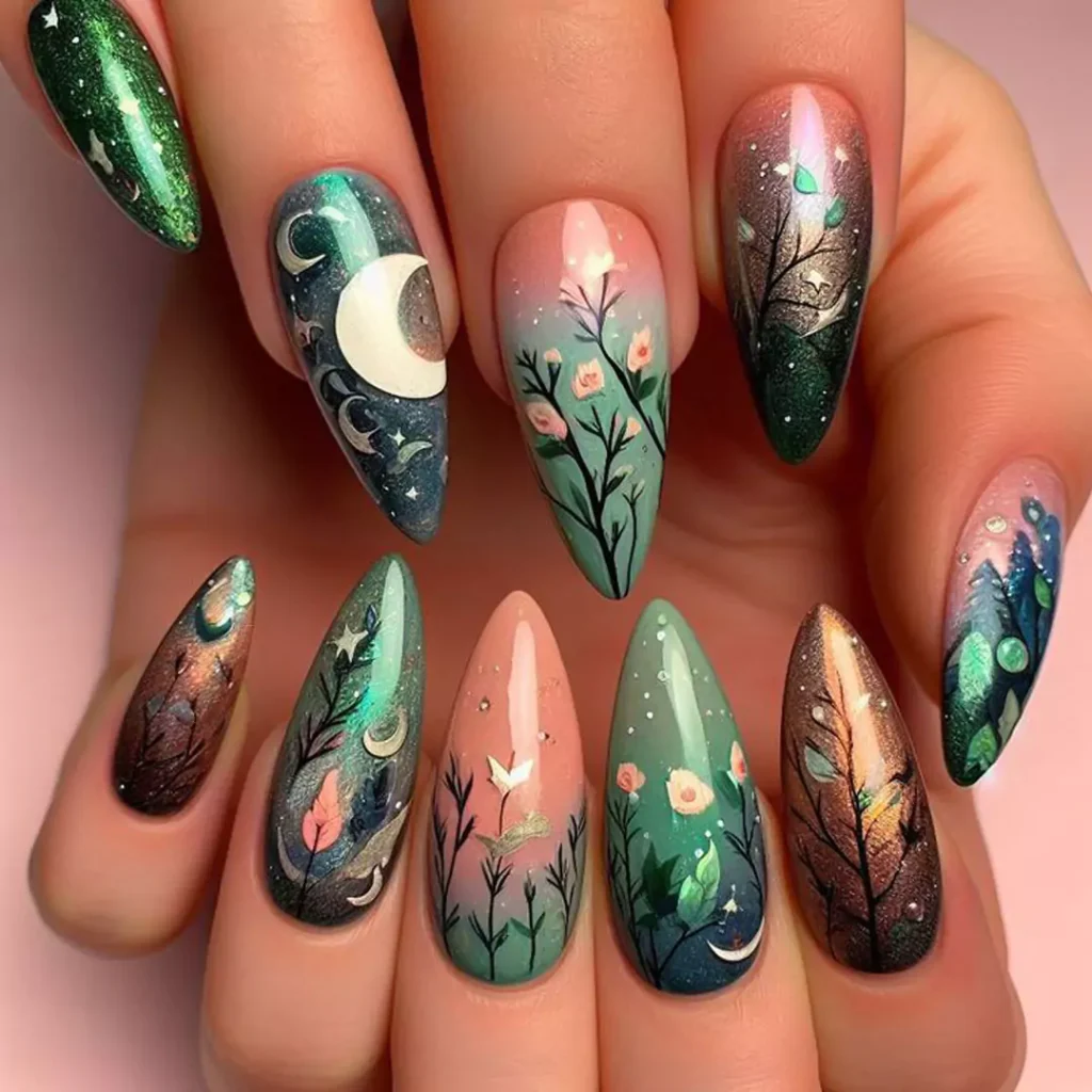 elegant nail designs with landscapes theme 