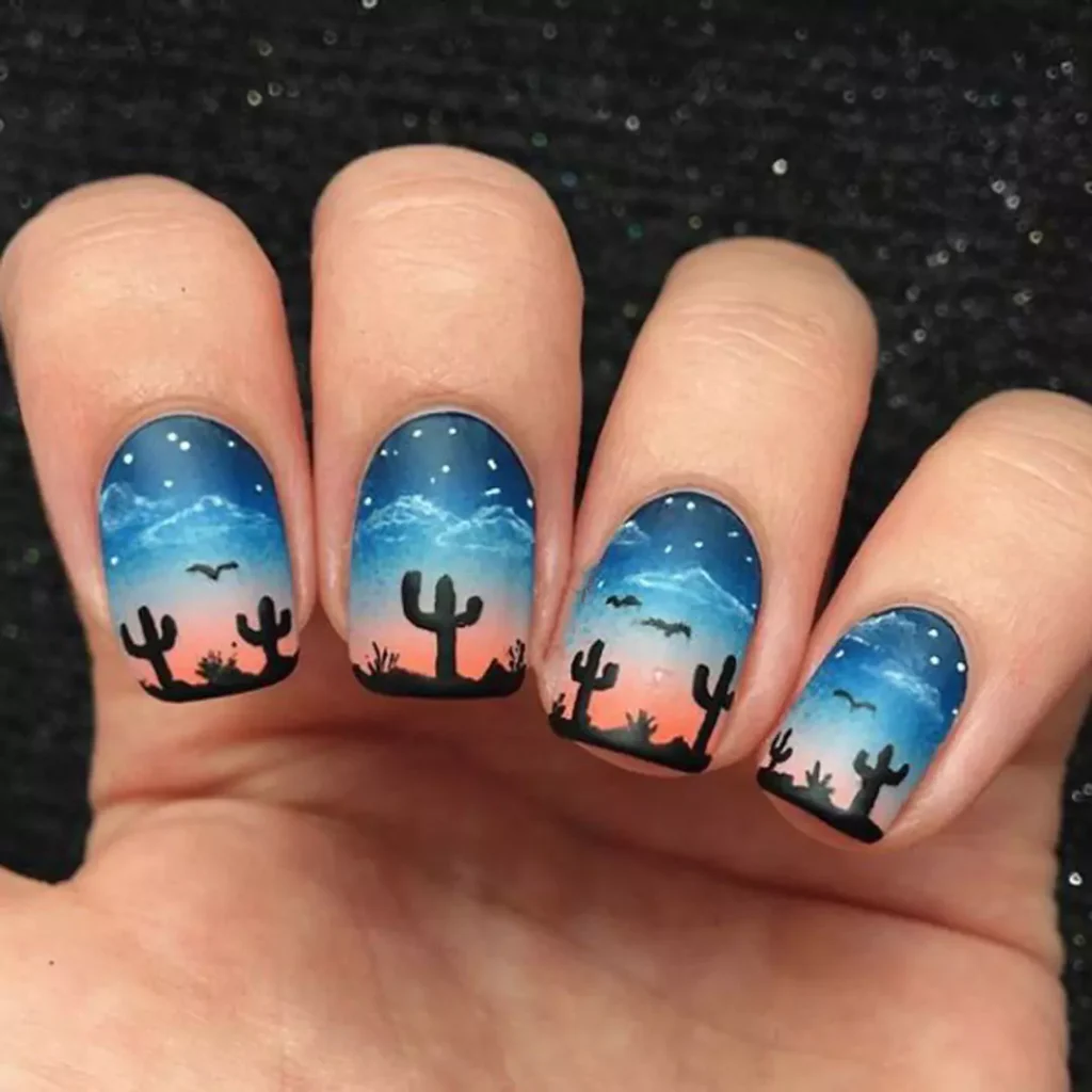 chic nail designs with landscapes theme 