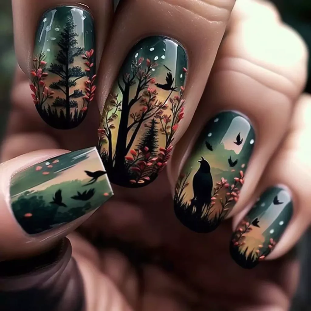 trendy nail designs with landscapes theme 