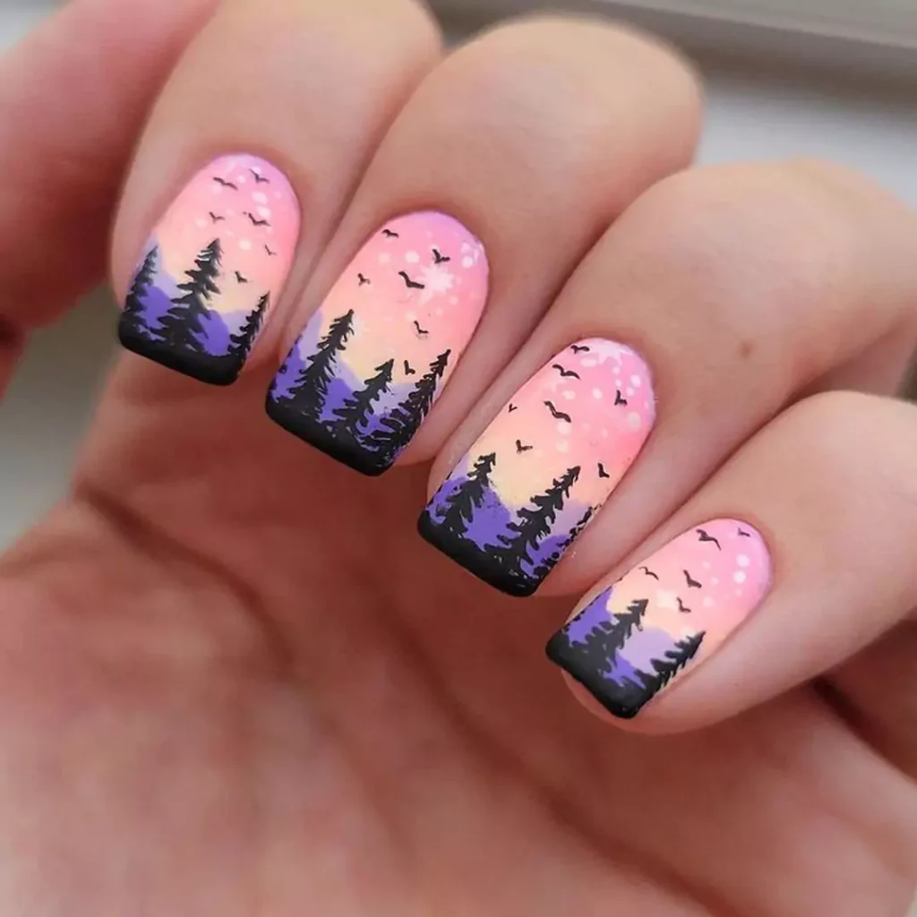 exquisite nail designs with landscapes theme 