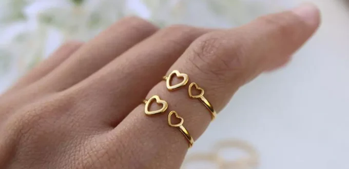 chic gold heart-shaped rings for girls