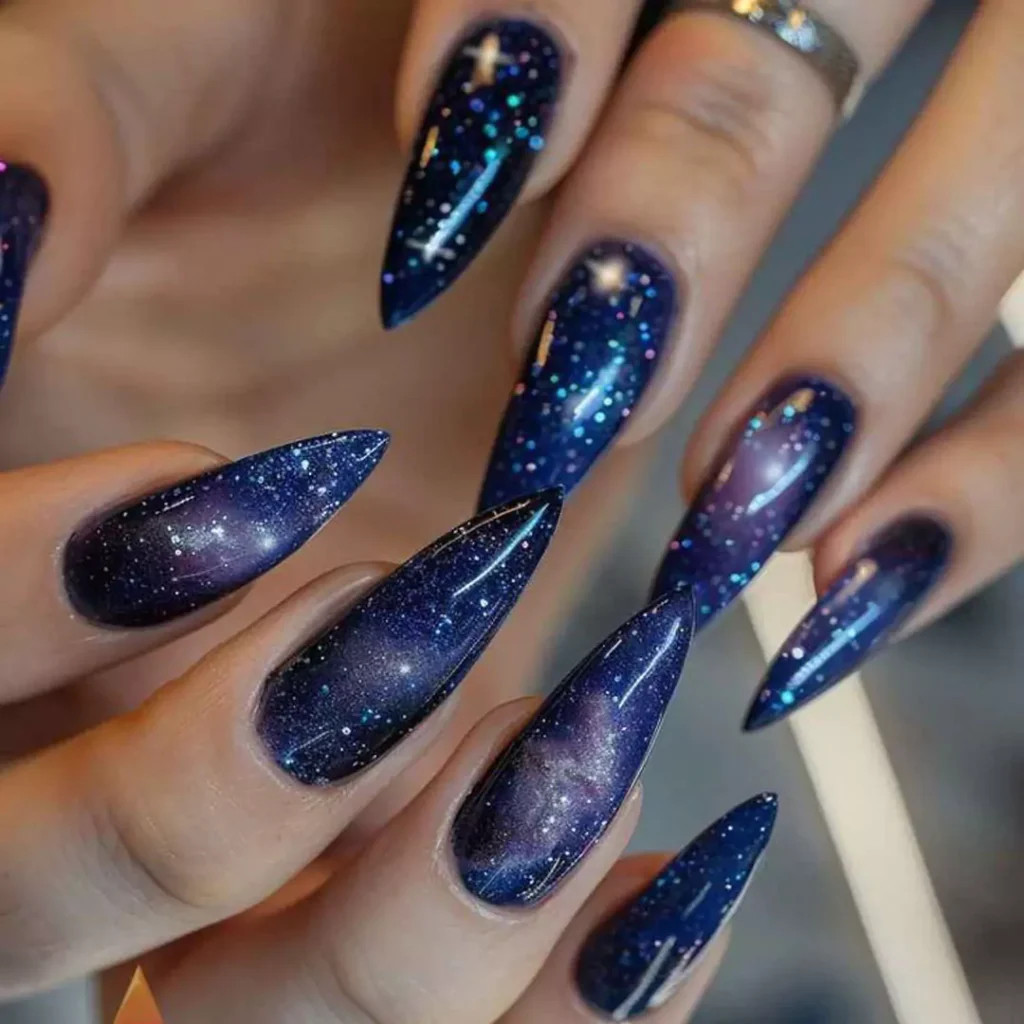 vibrant blue glitter nail designs of 2024