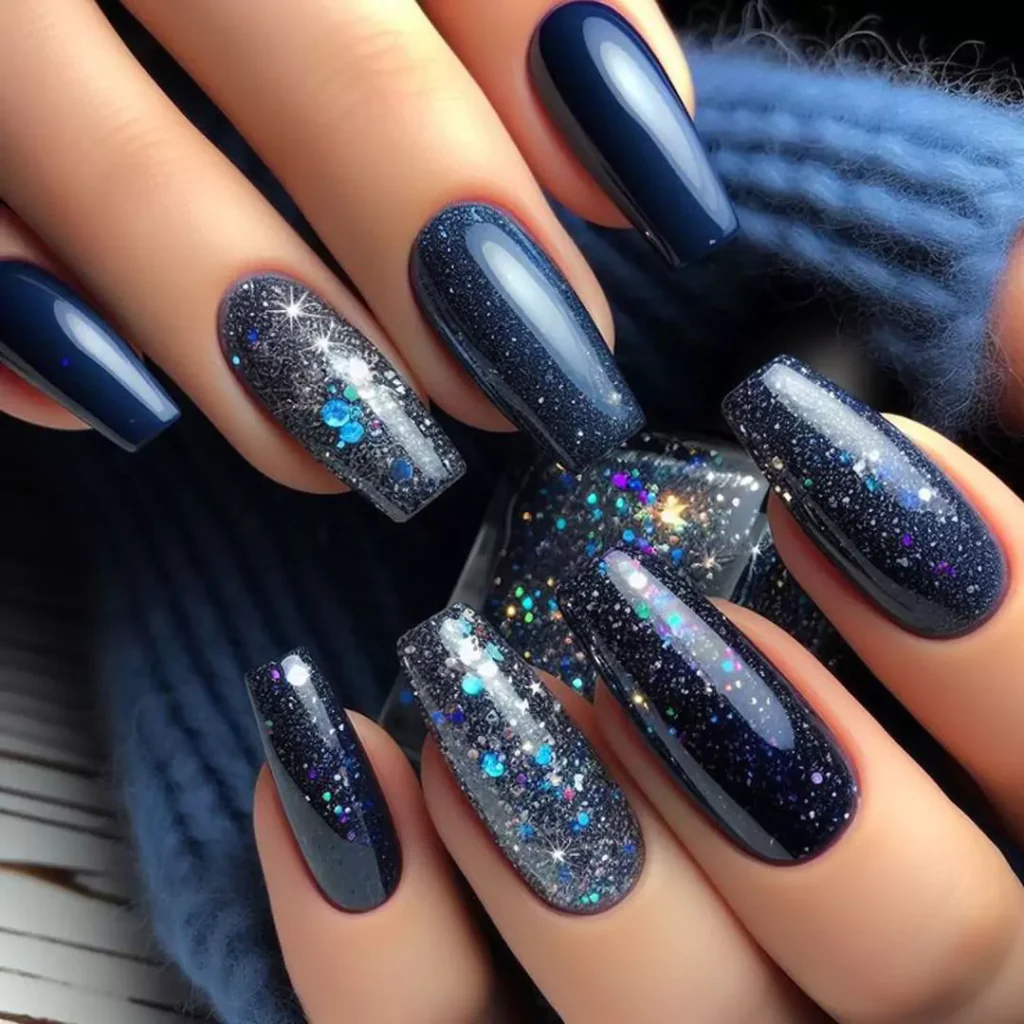 trendy blue glitter nail designs of 2024