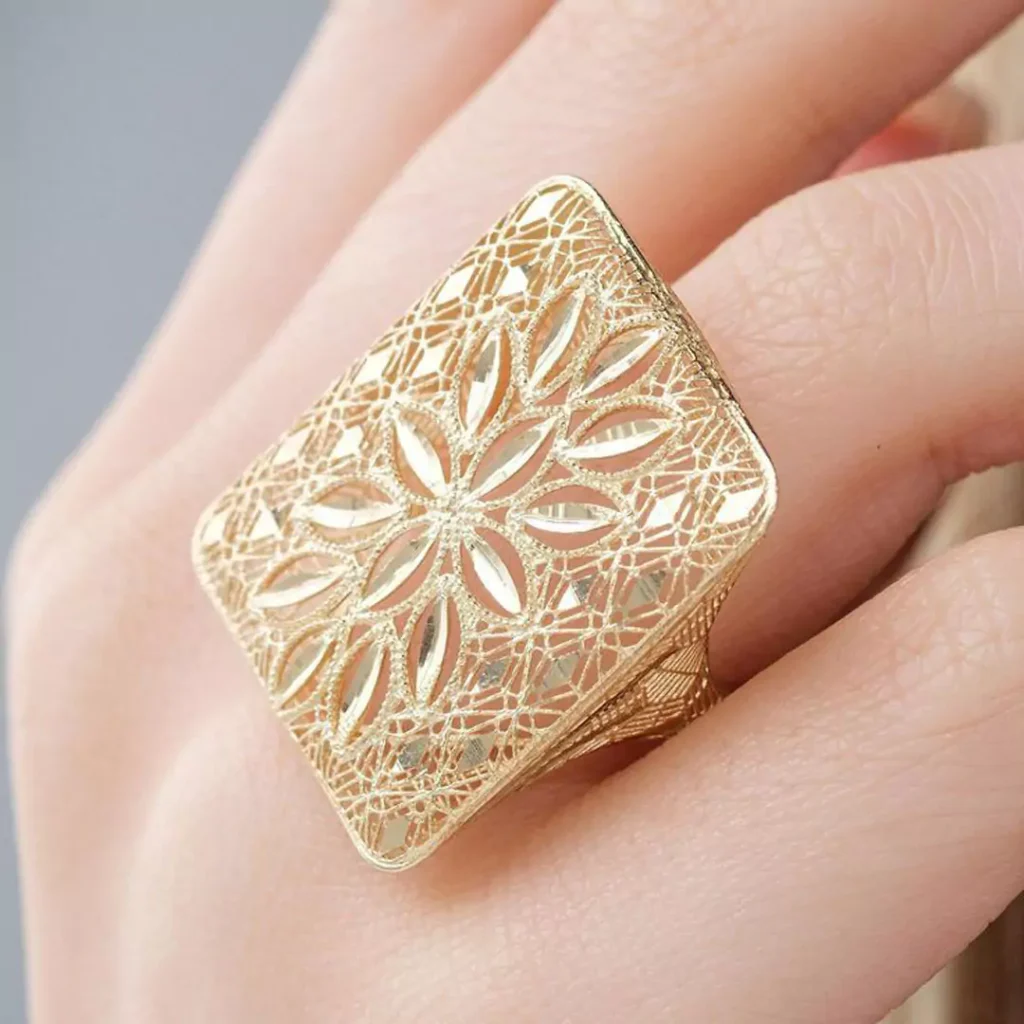 elegant rectangular gold rings for women 