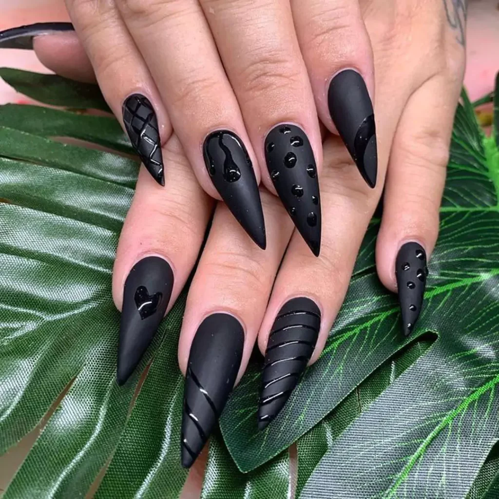 whimsical matte and velvet long nail designs 