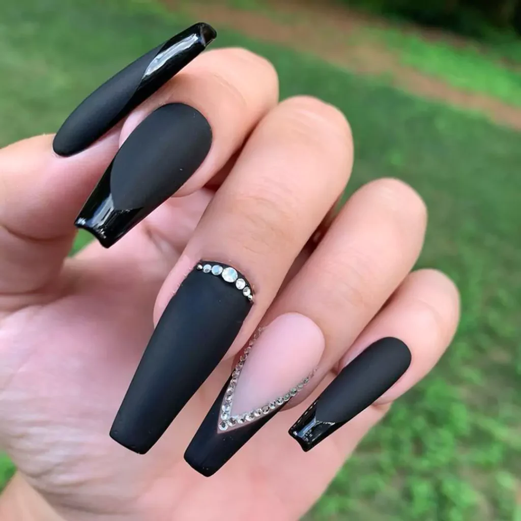 sophisticated matte and velvet long nail designs 