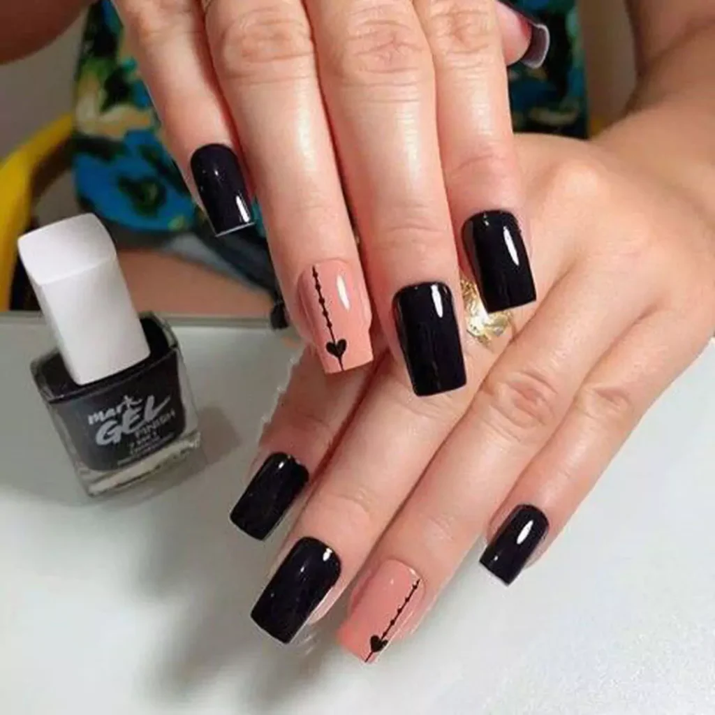 elegant black and peach nail designs