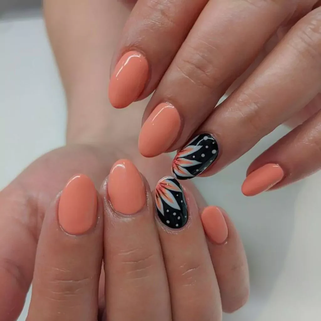 sophisticated black and peach nail designs