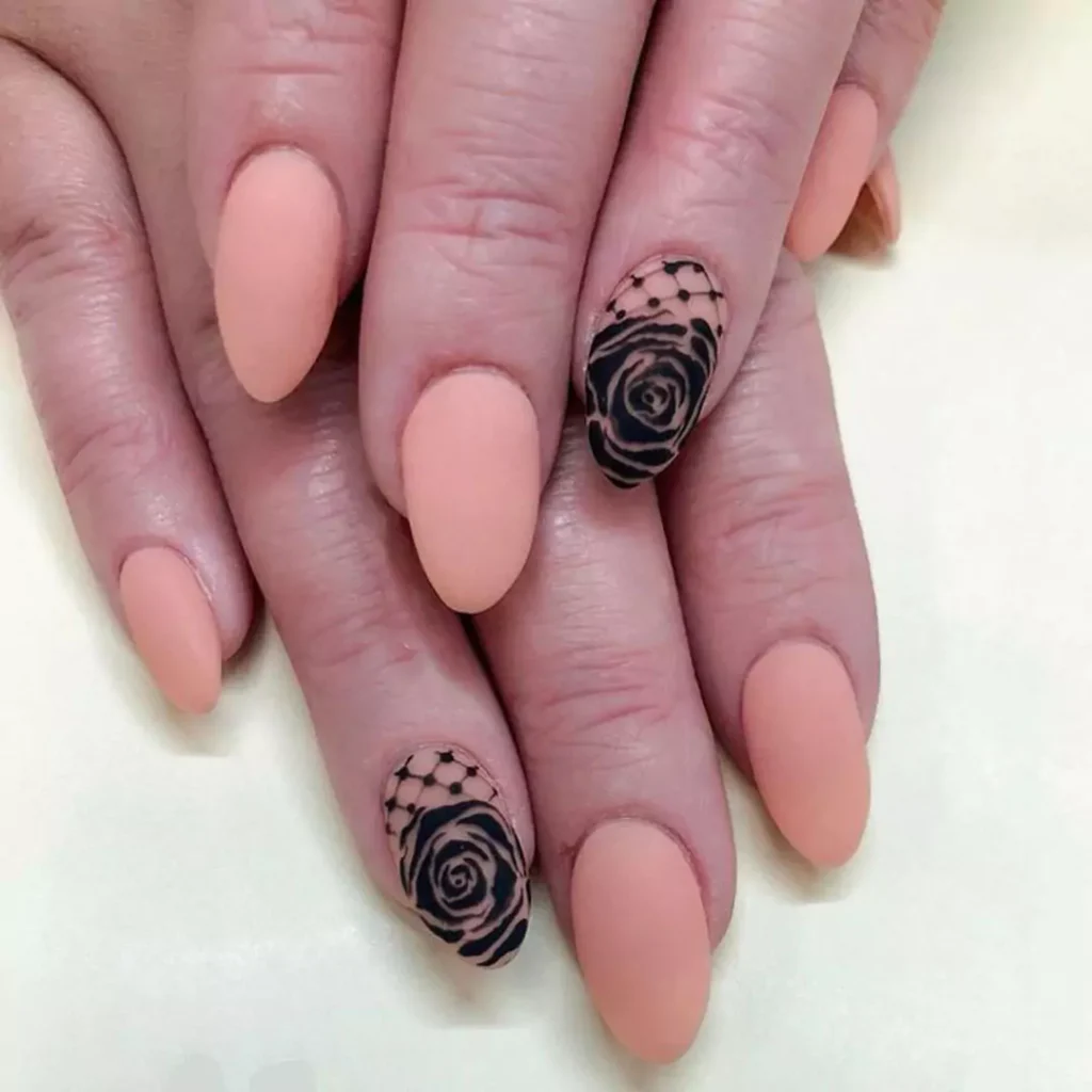 dazzling black and peach nail designs