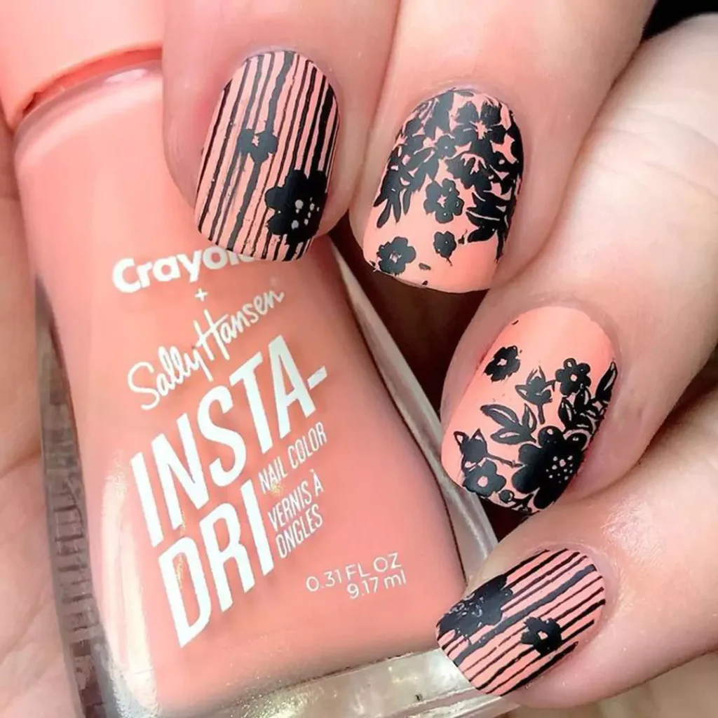 chic black and peach nail designs