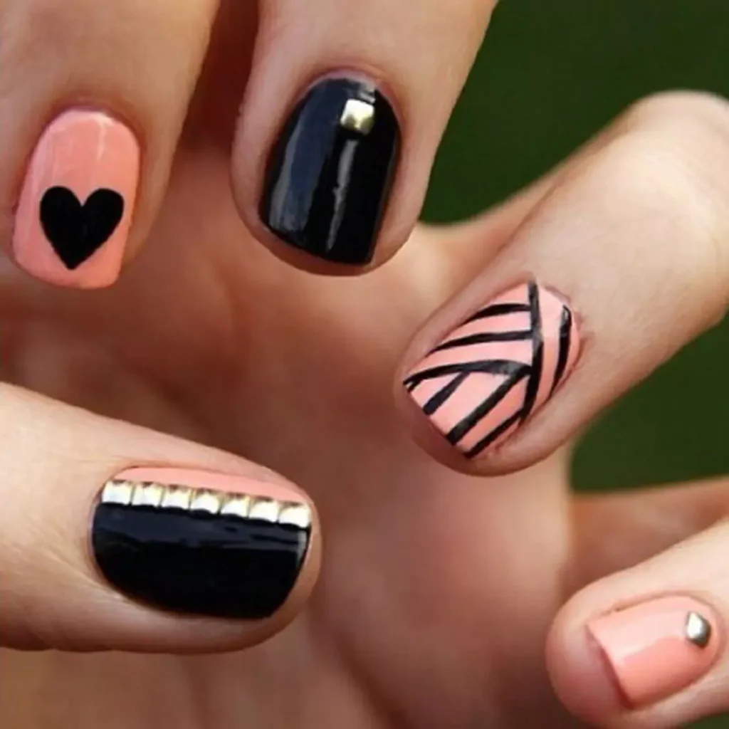 stunning black and peach nail designs