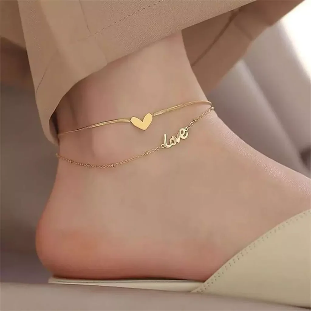 delicate Heart-Shaped Gold anklets