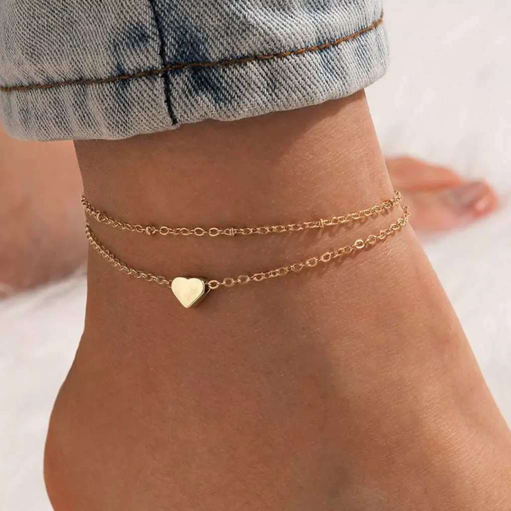 dazzling Heart-Shaped Gold anklets