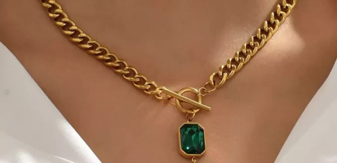 Beautiful necklaces with green gems