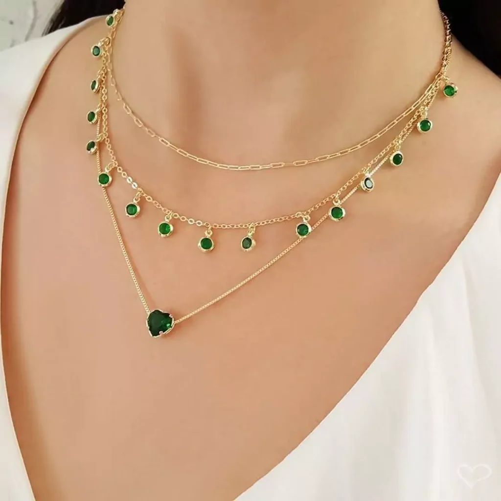 Modern necklaces with green gems