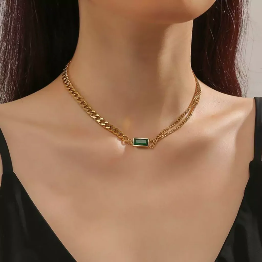 Modern necklaces with green gems