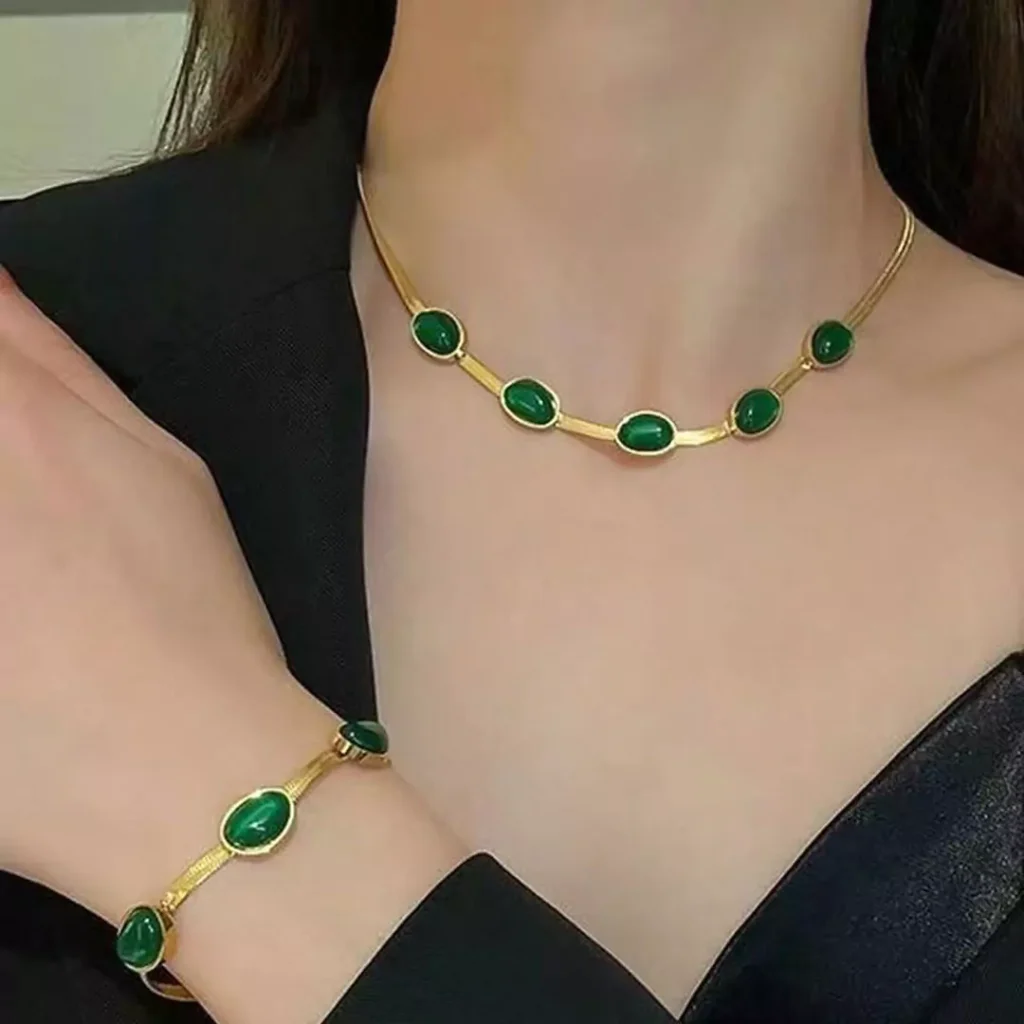 Enchanting necklaces with green gems