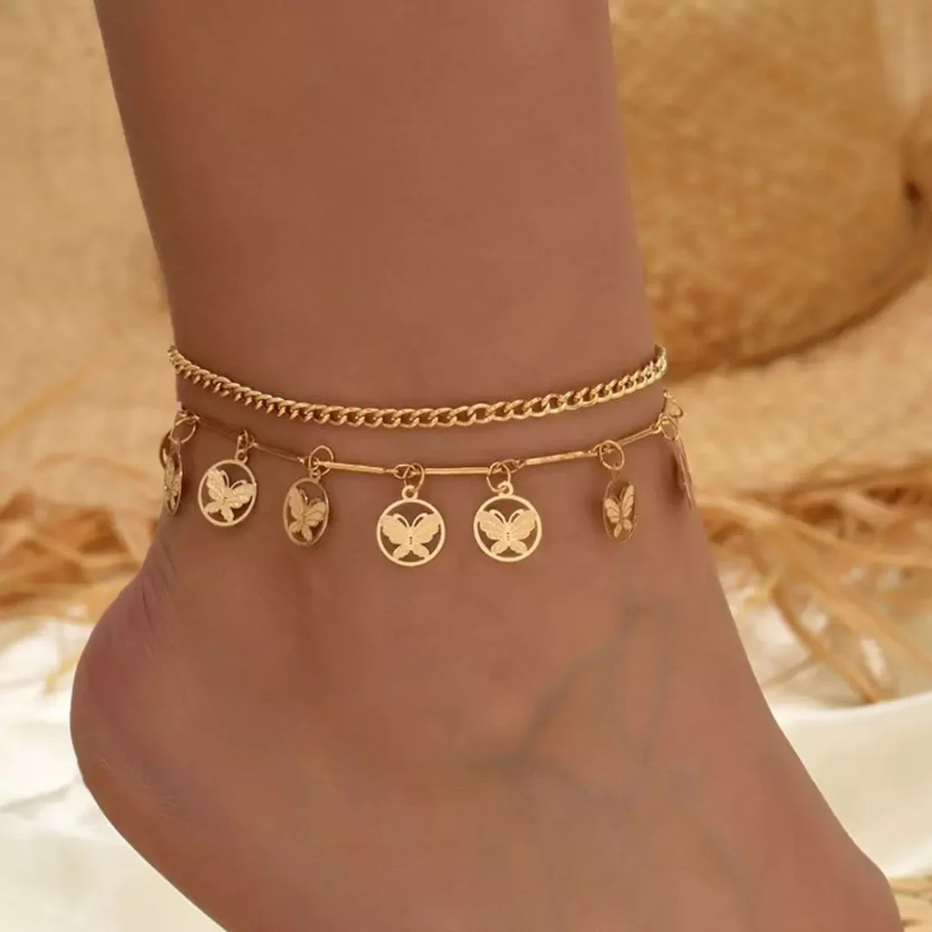 glamorous gold butterfly-shaped anklets