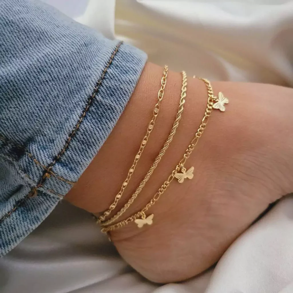 sophisticated gold butterfly-shaped anklets