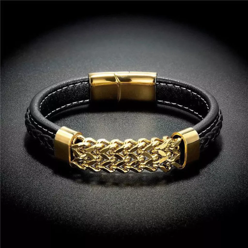 precious leather strap gold bracelets for men 