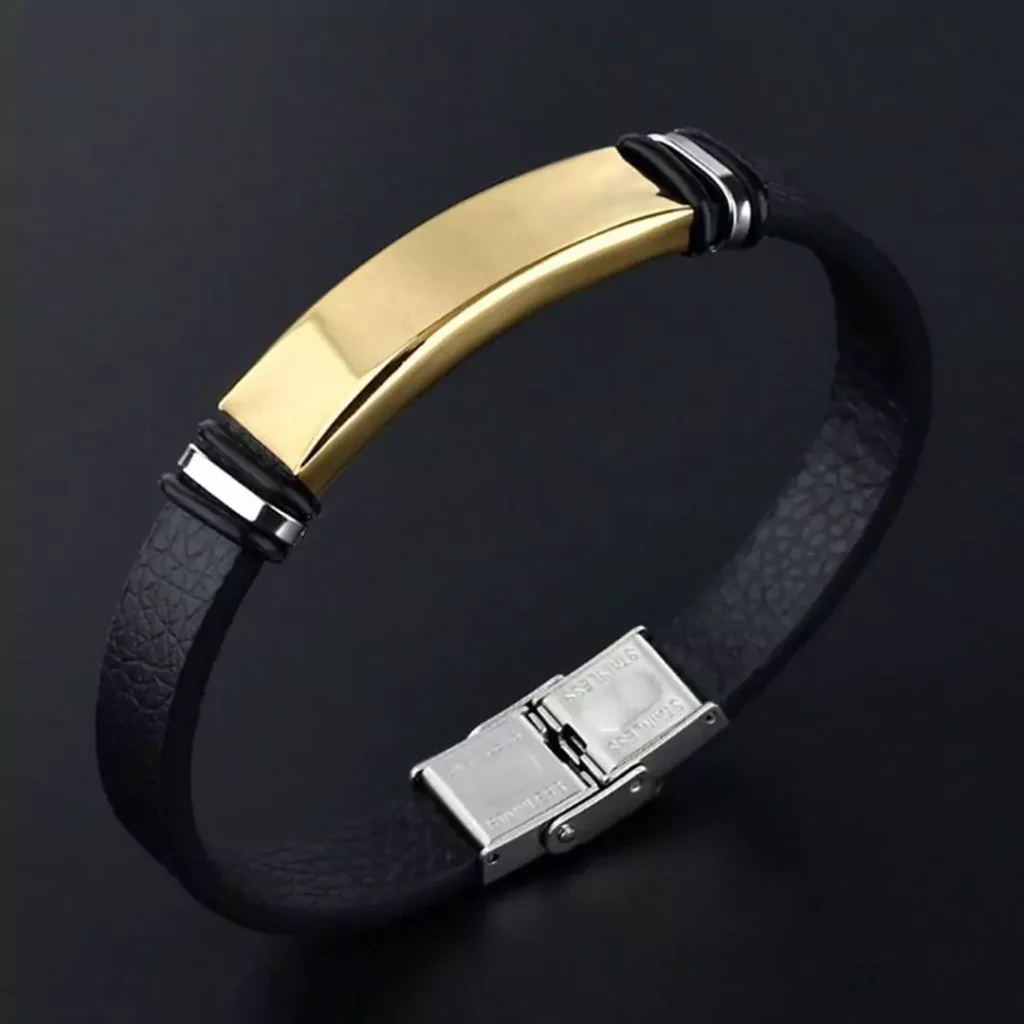 stylish leather strap gold bracelets for men 