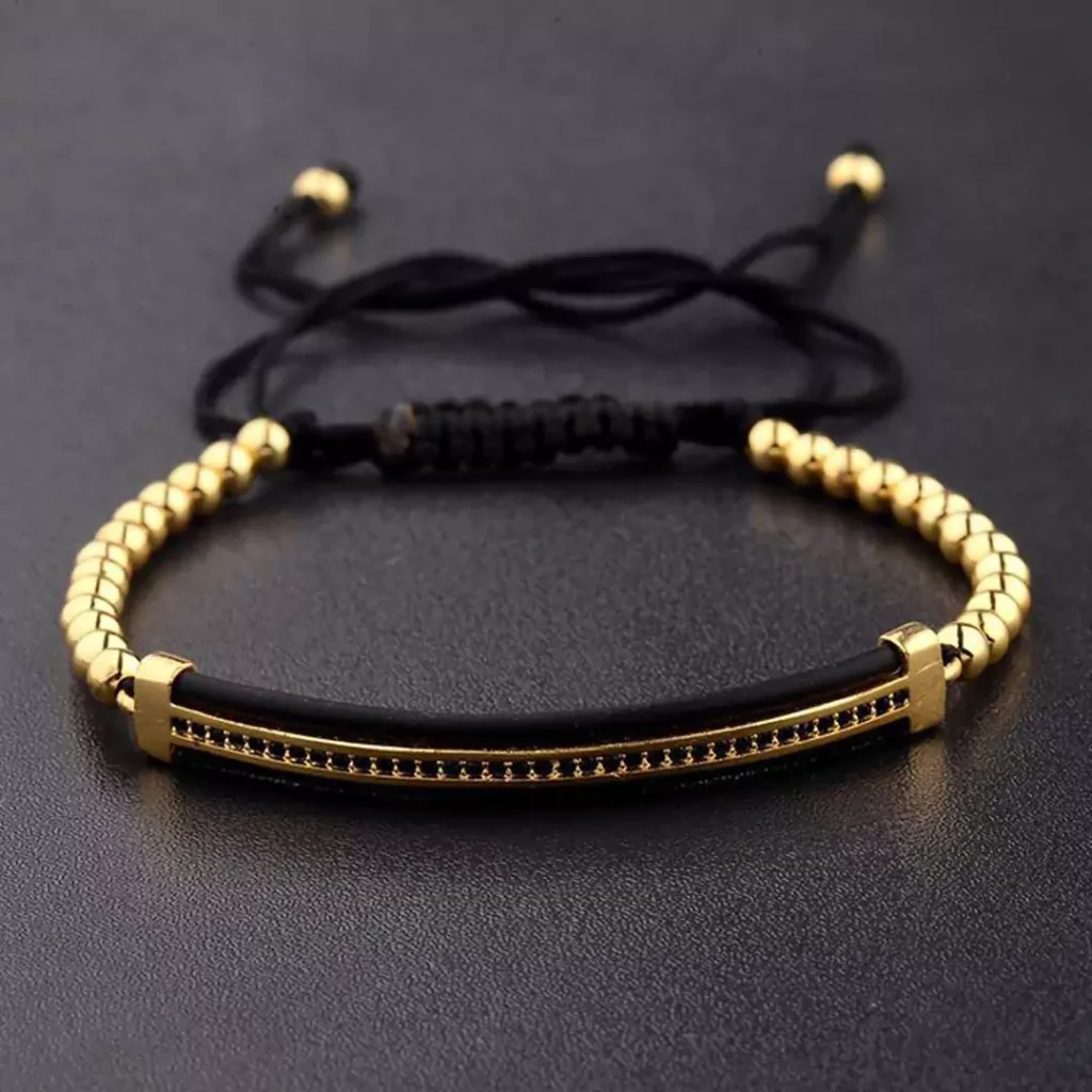 chic leather strap gold bracelets for men 