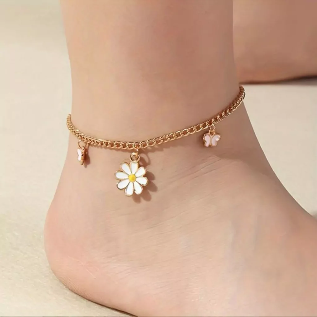 sophisticated gold flower anklets