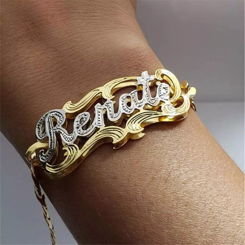 stunned gold bracelets with name designs for women 