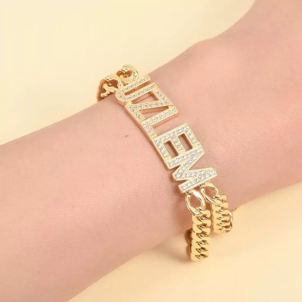 glamorous gold bracelets with name designs for women 