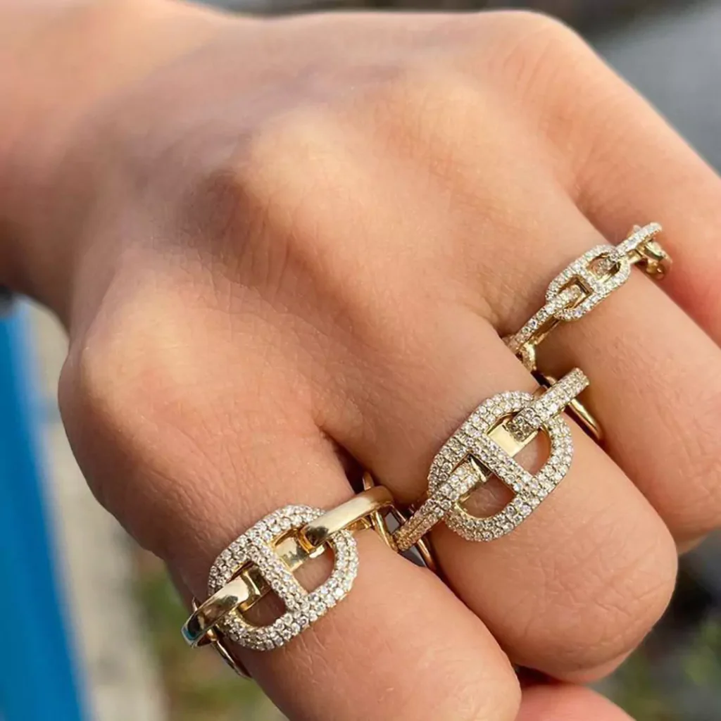 glamorous gold chain rings 