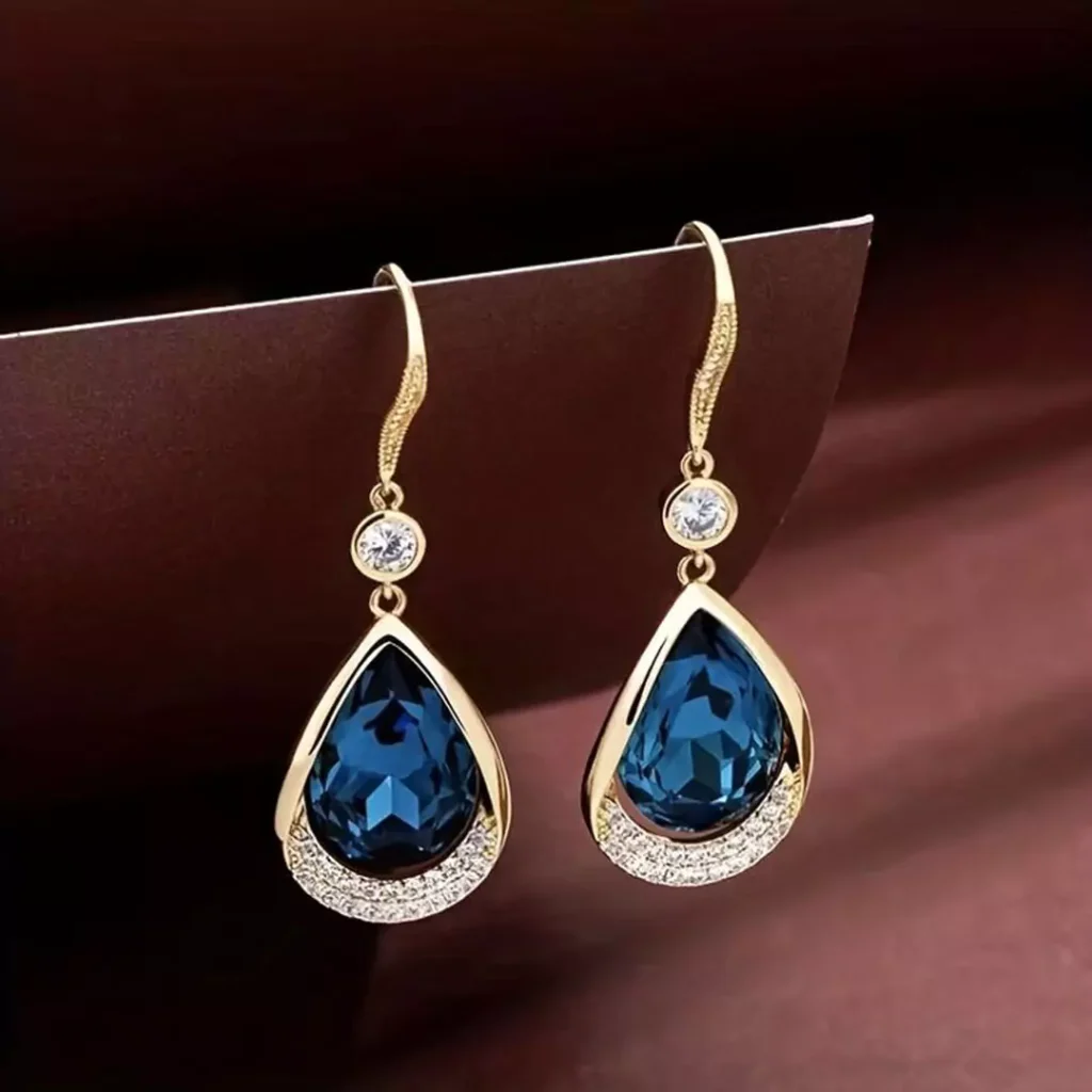 Modern earring models with blue gems