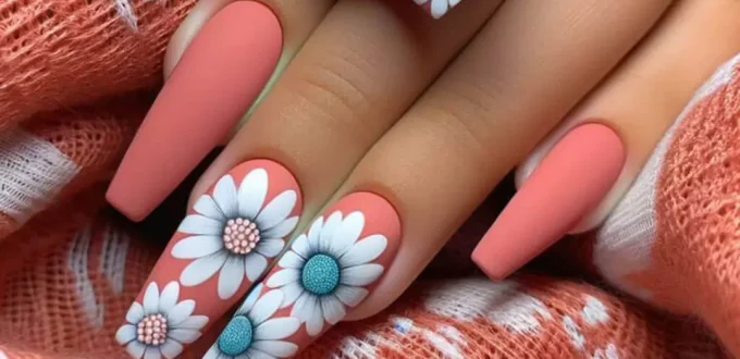 unique daisy flower nail designs