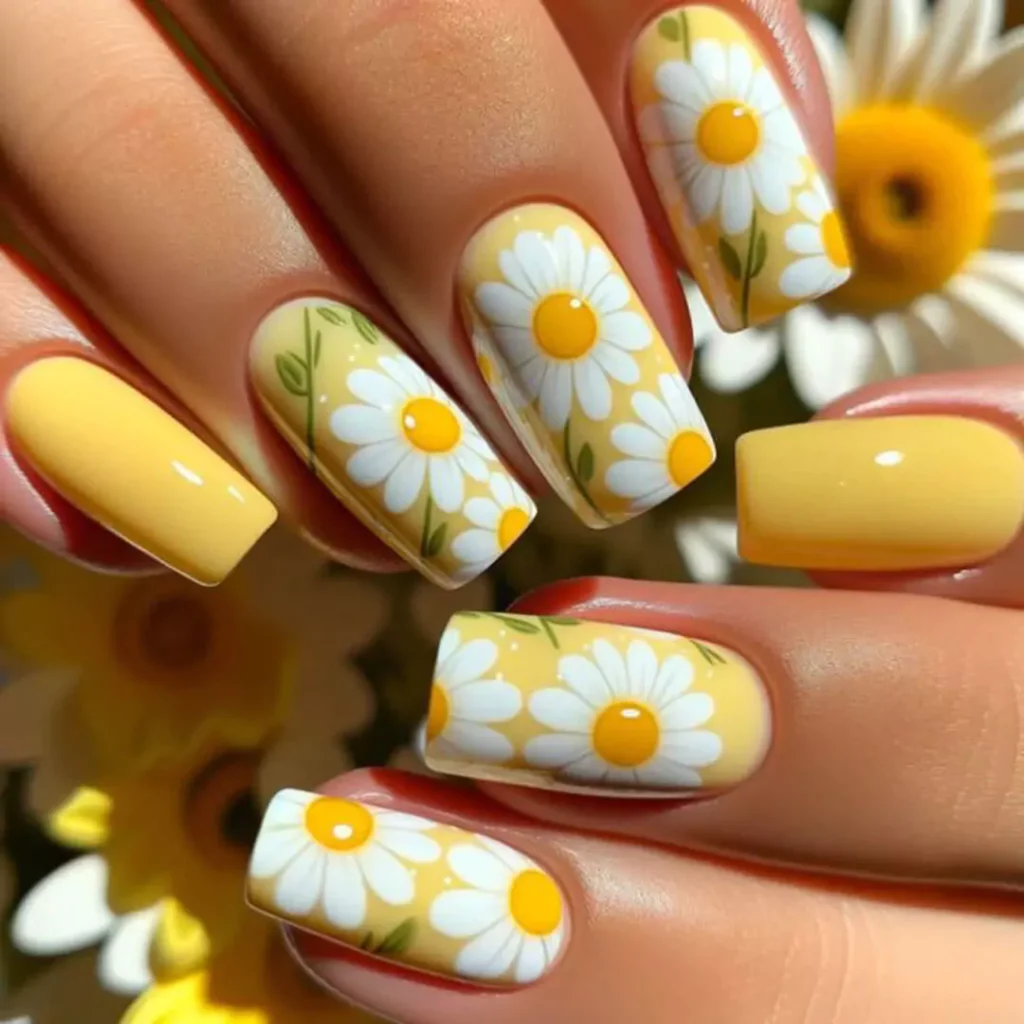 vibrant daisy flower nail designs