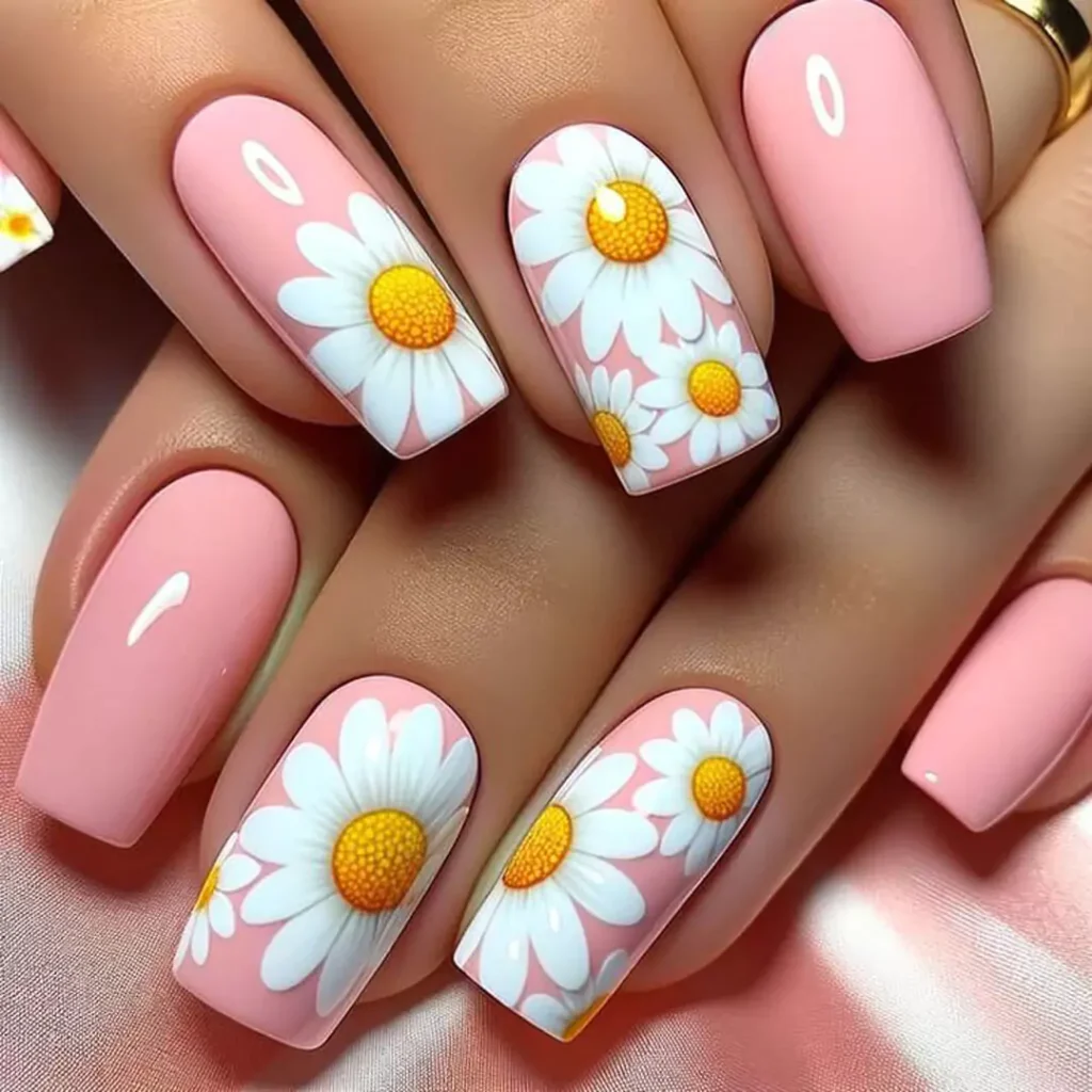 elegant daisy flower nail designs