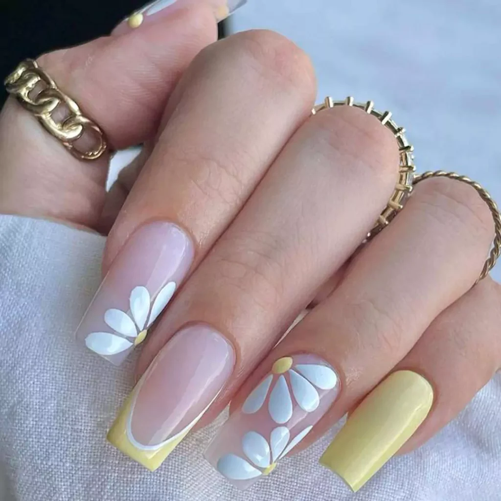 delicate daisy flower nail designs