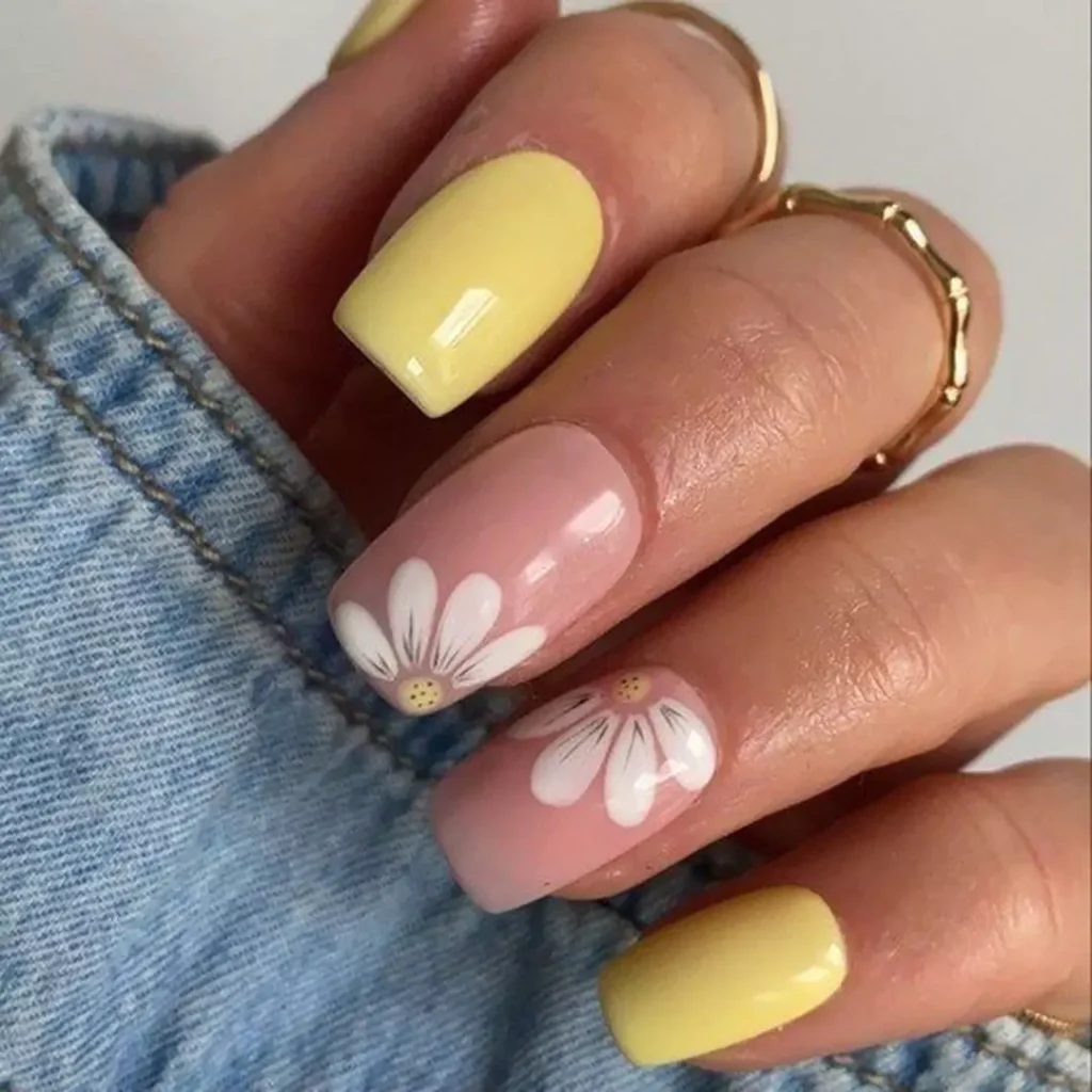 glamorous daisy flower nail designs