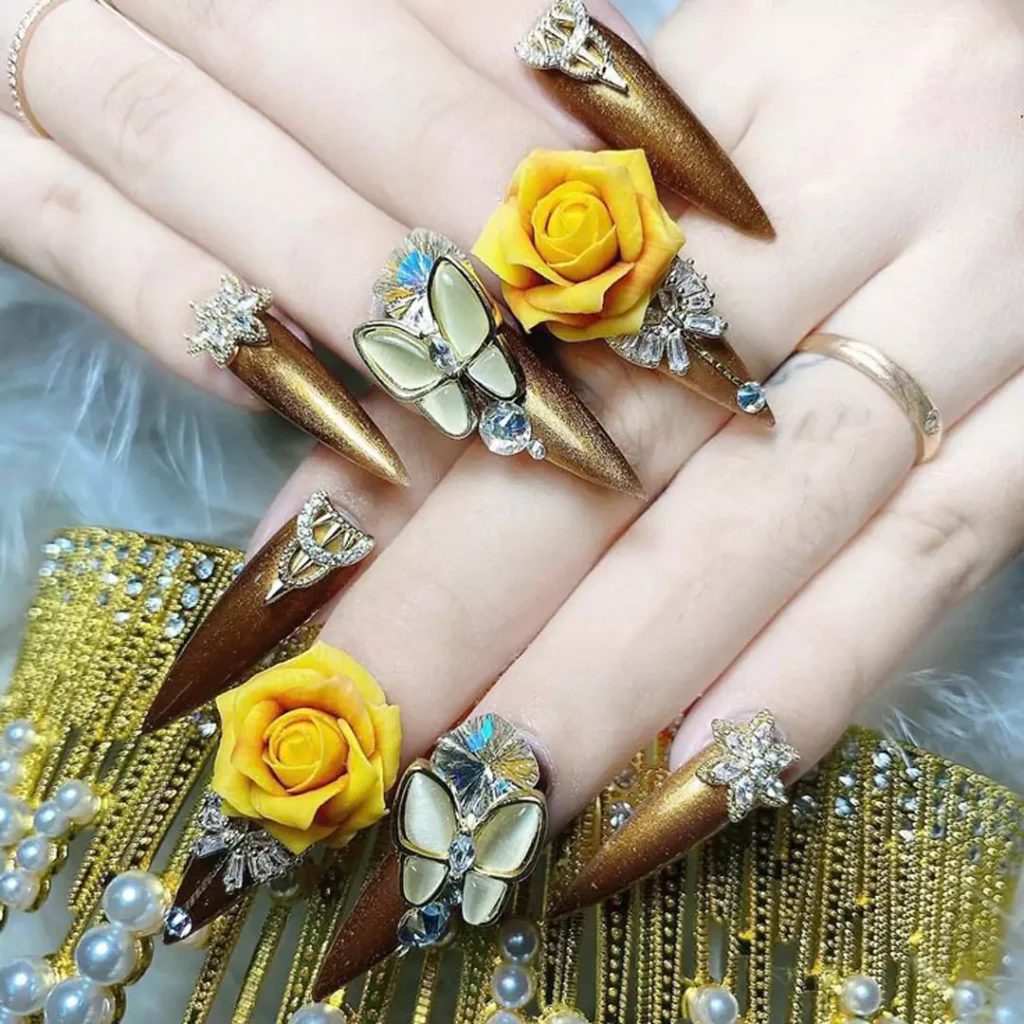 exquisite nail designs with a fantasy flower theme 