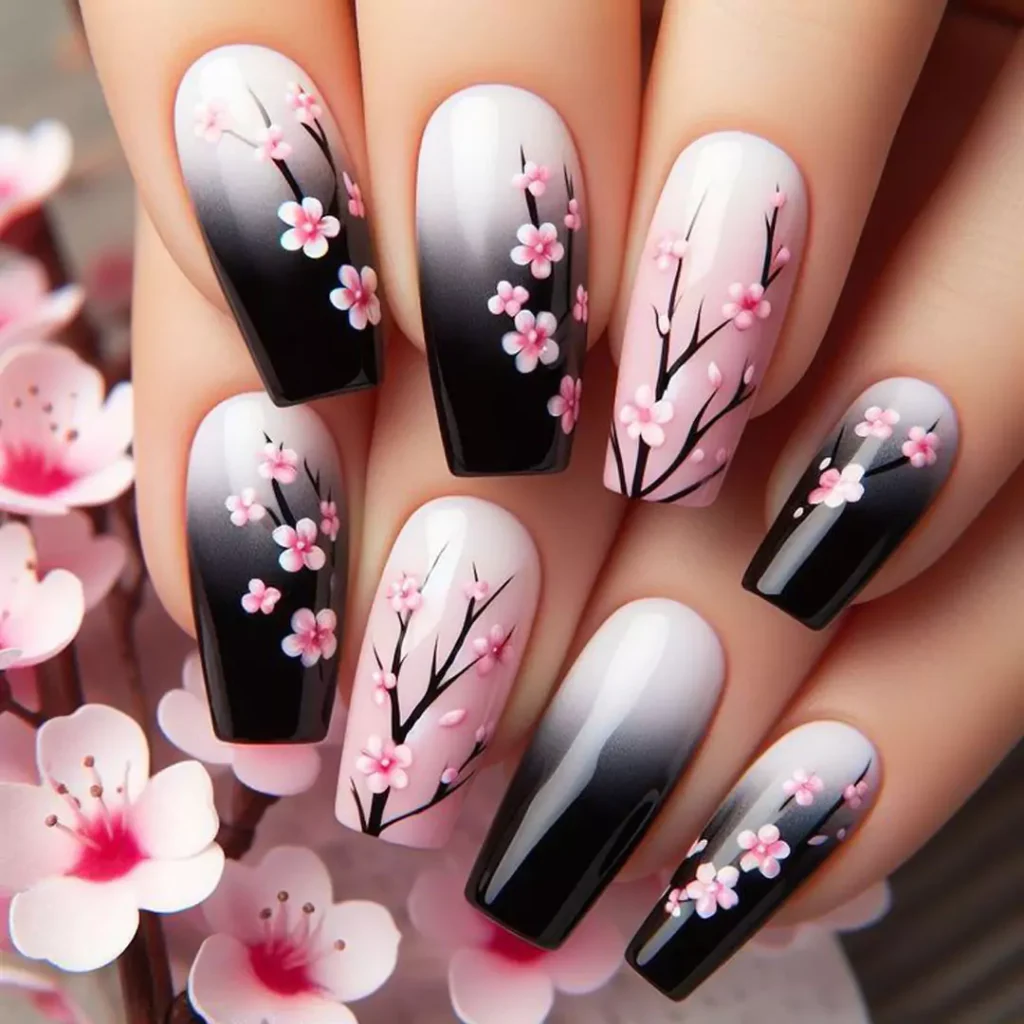 attractive nail designs with a fantasy flower theme 