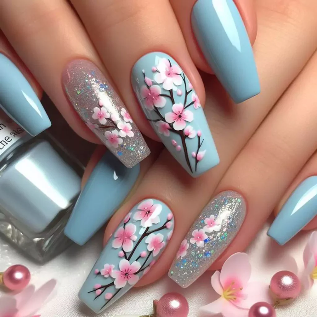 glamorous nail designs with a fantasy flower theme 