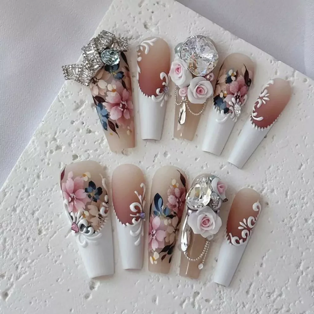 stunning nail designs with a fantasy flower theme 