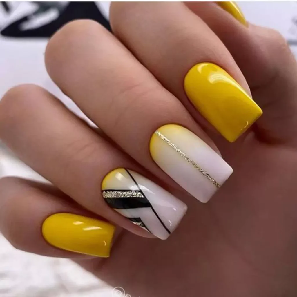 elegant yellow and white nail designs